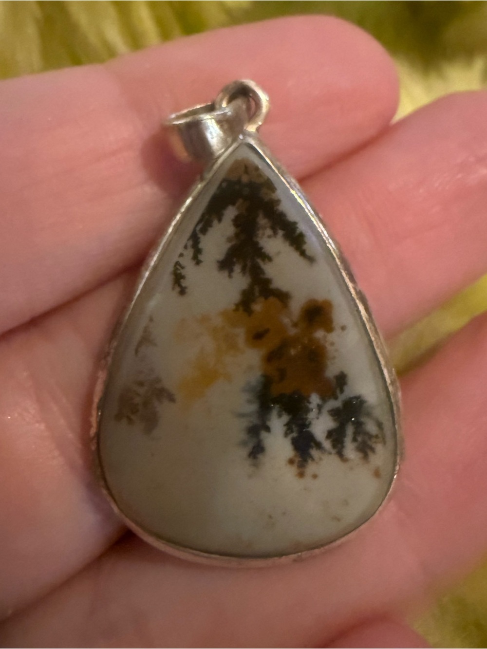 Silver dendritic agate pendant
